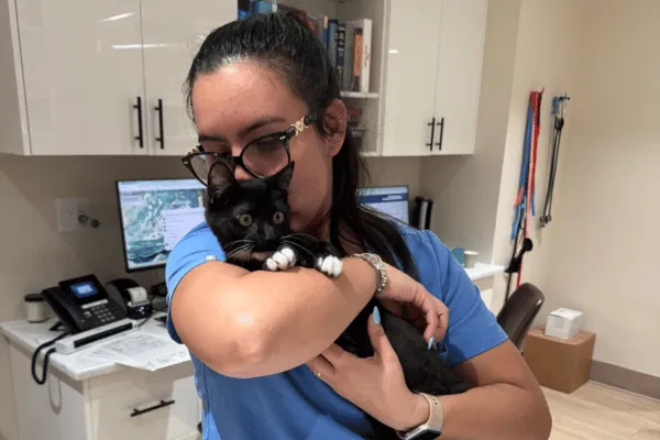 Skyway team member with pet