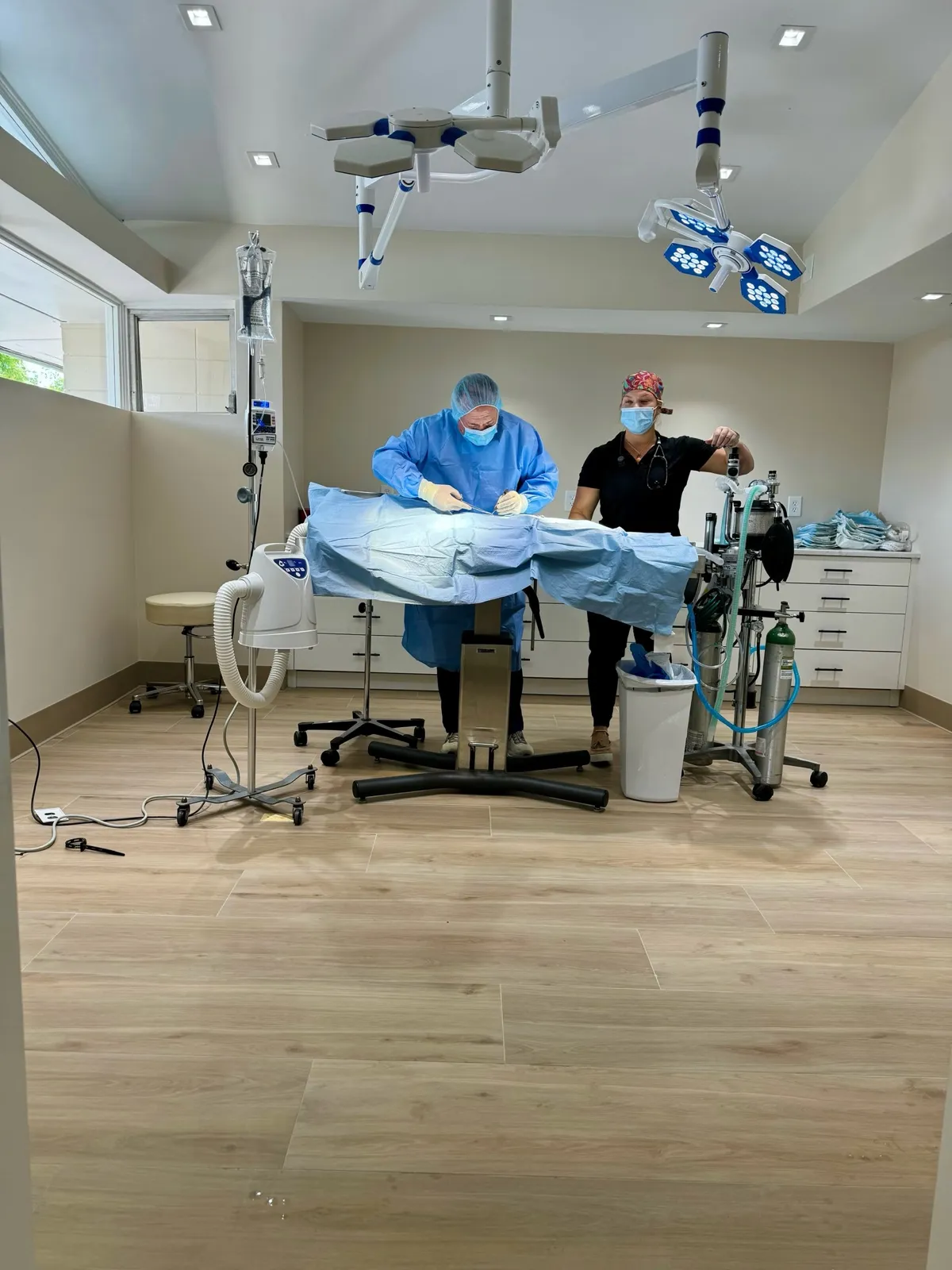 Veterinary surgery suite with advanced monitoring equipment at Skyway Animal Hospital