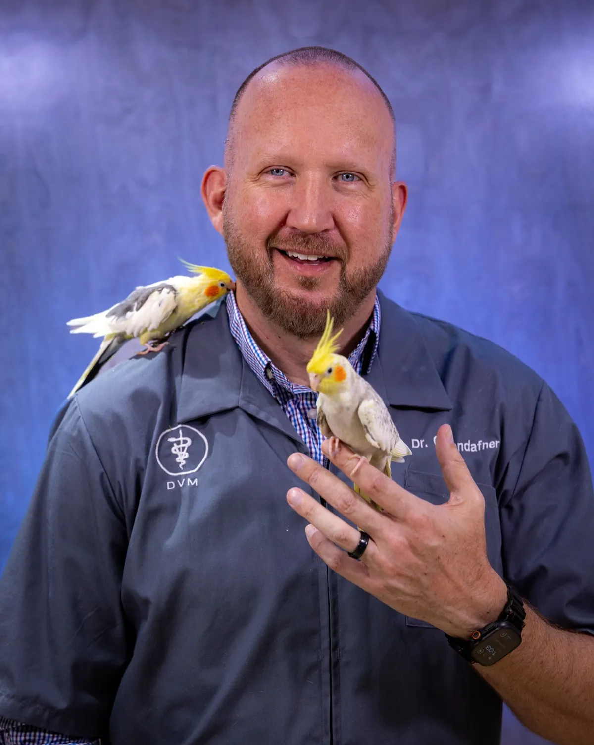 Dr. Cartzendafner with a patient